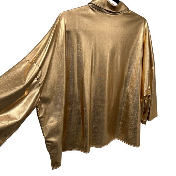 Julia Allert Gold Metallic Loose Fit 3/4 Sleeve Button Up Shirt Womens Size XL - Picture 6 of 6